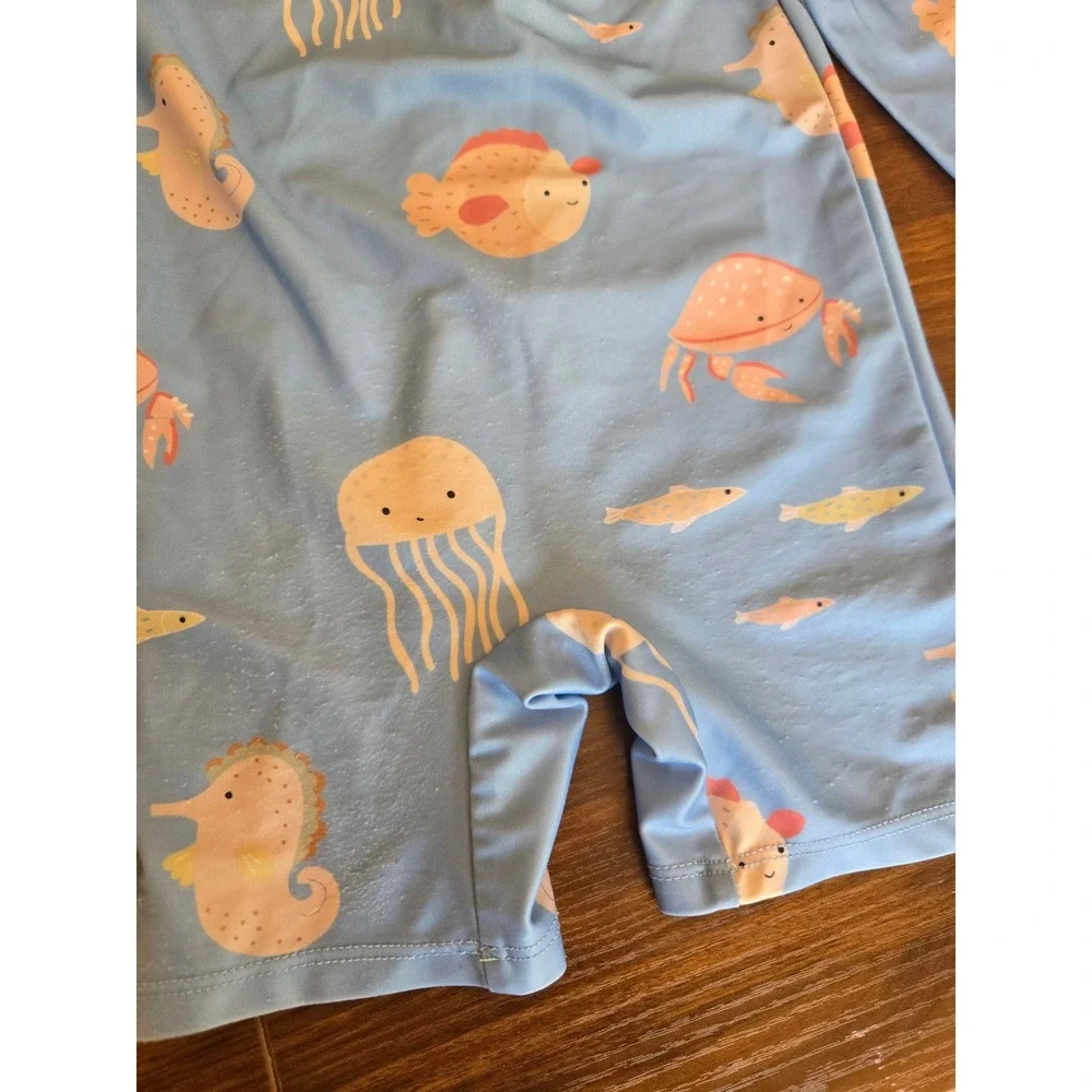 HM Kids Light‎ Blue Sea Creature Print Long Sleeve One Piece Swimsuit 18M 2T